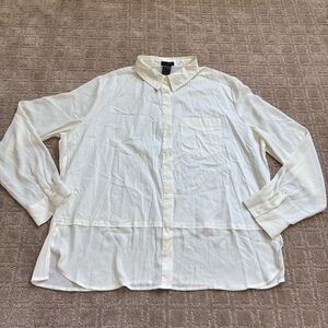 Ann Taylor Ivory Button Down Shirt Tunic Blouse Women's XL Workwear Office